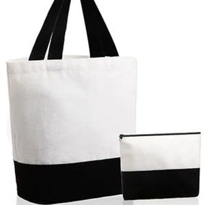 LEIFIDE Canvas Tote Bag and Makeup Bag 2 Piece Set New